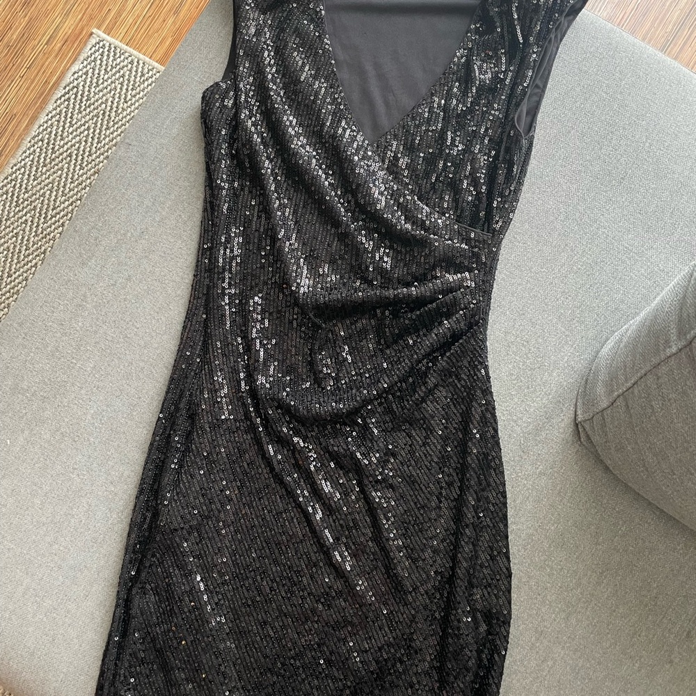 Elegant Black Sequin Asymmetrical Dress